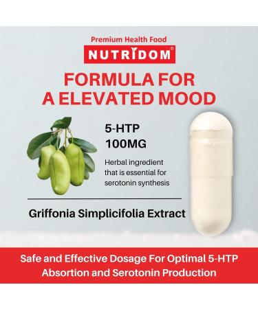 Nutridom 5-HTP 100mg 5-Hydroxy-L-tryptophan Supplement Supports Healthy Mood Balance Non-GMO Vegan Gluten-Free (60 Veggie capsules) - Buy Online on SooperMarket.com