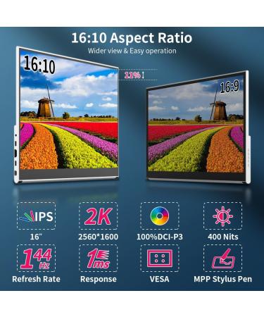 Magedok 16 2K Portable Touchscreen Monitor - 144Hz Gaming HDR 1ms 100% P3 IPS VESA Anti-Glare - Compatible with Laptop Mini PC PS5/4 Xbox - International Shipping Available - Buy Online on SooperMarket.com