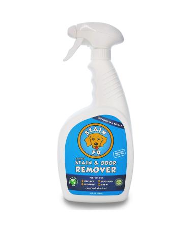 STAIN FU Pet Stain Odor Remover Professional Strength Powerful Eliminator for Tough Dog Cat Pet Urine Pee Poop Feces Vomit Slobber Drool Blood Wine Coffee Home Kennel Car RV Office Multi Surface 24 fl.oz