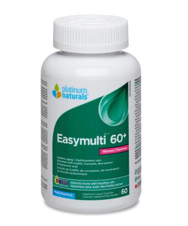 Platinum Naturals Easymulti 60+ for Women 60 Capsules - Comprehensive Multivitamin with CoQ10 Omega & Fish Oil for Heart Health Enhanced with Calcium Vitamin D3 & B Complex for Immune Support 60 count (Pack of 1)