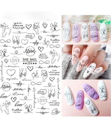 Letter Nail Art Stickers - 3D Self-Adhesive Alphabet Decals for Designer Manicure Tips - 8 Sheets English Letters & Words Design - Nail Decoration for Women & Girls - Buy Online on SooperMarket.com