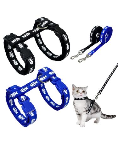 2 pieces of adjustable nylon scrapes cat leash Cat's claw Marienk fer-Print Cat leash kitten necklace soft cat dishes with leash for kitten puppy rabbits rabbits herring fishery pressure (Black + blue)