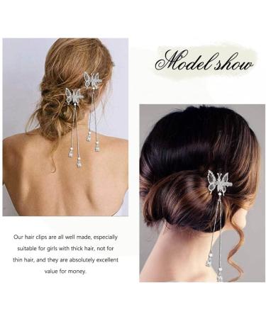 Elegant Tassel Butterfly Hairpin - Shiny Moving Hair Clip for Women & Girls | Perfect Silver Hair Accessory - Buy Online on SooperMarket.com