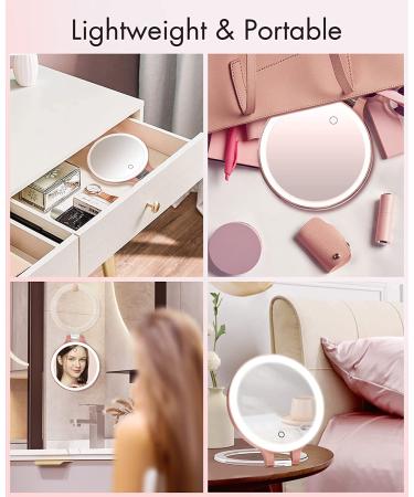 Rechargeable LED Makeup Mirror - 10X1X Double Sided, 3 Color Settings, Rotatable - Rose Gold - Buy Online on SooperMarket.com