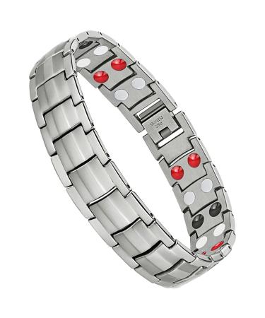 Jeracol Titanium Steel Magnetic Bracelets for Men 4 Element Double Row Strength Magnets Wristband Magnetic Brazaletes with Free Links Removal Tool & Jewelry Gift Box Silver