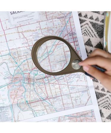 20 x & 10 x Handheld Magnifier Glass with Protective Sleeve Small Reading Magnifying Glass with Non Slip Handle Portable Hand Held for Seniors Students Exploring (65mm Blue & Brown) - Buy Online on SooperMarket.com