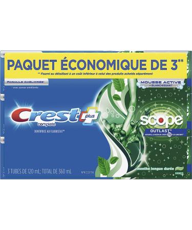 Crest Complete Whitening Toothpaste Plus Scope Outlast Long Lasting Mint Flavor 360 mL (Pack of 3) Toothpaste Scope Outlast (Pack of 3) - Buy Online on SooperMarket.com