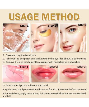 20 Pcs Lip & Eye Masks Set - 24K Gold Gel Under Eye Patches & Cherry Blossom Lip Masks for Fine Lines & Dark Circles - Perfect Birthday Gift for Women - Buy Online on SooperMarket.com