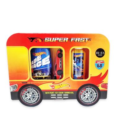 Hot Wheels Super Fast Bath Time Kids Gift Set - Refreshing Shower Gel (250ml) Vibrant Bath Paint (60ml) and a Cool Hot Wheels Key Chain for Kids