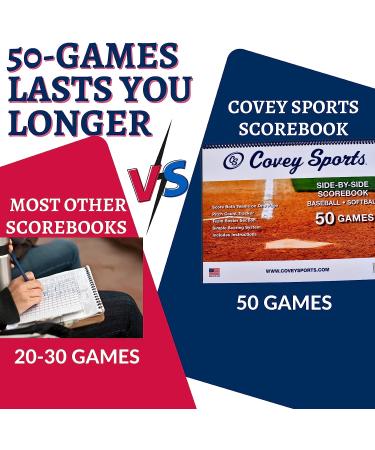 Covey Sports Baseball Softball Scorebook Side by Side Format (50 Games) + Lineup Cards (50-Pack) - Large Format Book with Line Up Card Sheets - Buy Online on SooperMarket.com