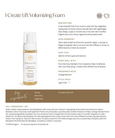 Innersense Organic I Create Lift Hair Volumizing Foam 6 oz - Clean Non-Toxic Haircare - Buy Online on SooperMarket.com