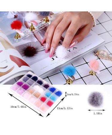 3D Fluffy Pom Balls Nail Charms Kit | 24 Pieces with Magnetic Detachable Plush Pom Poms | Storage Box Included | Nail Art DIY for Girls and Women - Buy Online on SooperMarket.com