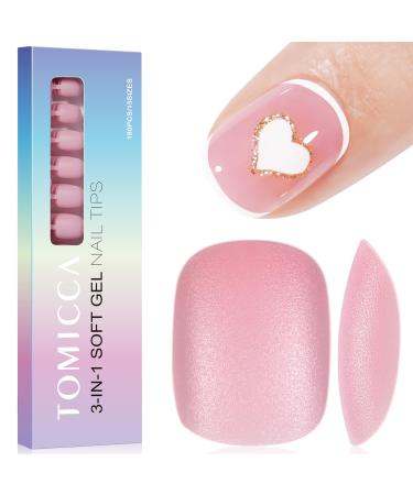 TOMICCA Extra Short Oval Nail Tips 180PCS Soft Gel Nails Tips 3 in 1 Base Coat Coverage No Filed pre-colored Press on nail tips Matte Full Coverage Nail Tips for Nail Art Extensions15 sizes-Pink Extra Short Oval-pink