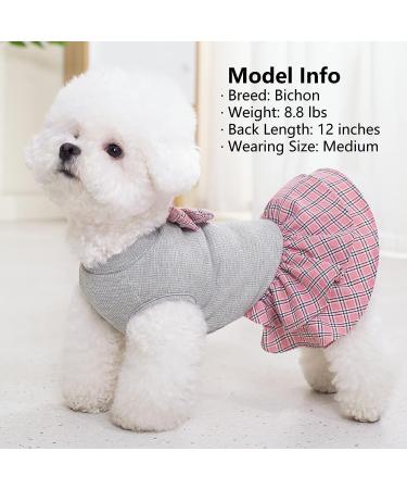 KYEESE Plaid Dog Dress with Bowknot | Lightweight Pet Apparel for Small Dogs & Cats | Grey | M Medium - Buy Online on SooperMarket.com