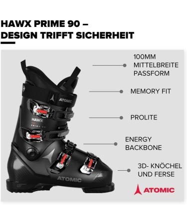 Atomic Hawx Prime 90 Ski Boots - Black Alpine Boot with 3D Ankle & Heel | Medium-Wide Fit for Advanced Skiers (27/27.5) - Buy Online on SooperMarket.com