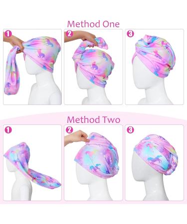 Basumee Kids Microfiber Hair Towel Wrap 2 Pack - Rapid Drying Hair Towel Turbans for Girls - Unicorn Colorful Design - Buy Online on SooperMarket.com