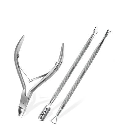 1st Deer Cuticle Cutter 3 pcs Cuticle Nipper Pusher and Fork Stainless Steel Nail Cuticle Scissors Clippers and Scraper Professional Manicure Pedicure Tool for Nail Art Spa 3 Pc Cuticle Set