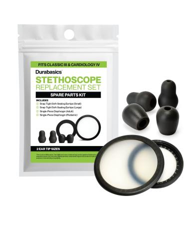 Durabasics Classic 3, Cardiology 3 & Cardiology 4 Stethoscope Accessories Kit for Littman Stethoscope Replacement Parts & Littmann Stethoscope Parts - Fits Classic III, Cardiology III & IV - Black