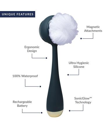 PMD Clean Body - Smart Waterproof Cleaning Device with Silicone Brush & Attachments | SonicGlow Vibration for Cleansing Peeling & Massaging - Navy - Buy Online on SooperMarket.com