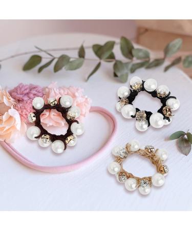 KKNEKKI Hair Scrunchie Beads - Elastic Headband with Faux Pearls and Crystals for Girls - 3 Colours: Black Brown Beige - Buy Online on SooperMarket.com
