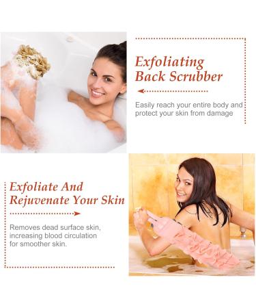 2 Pack Exfoliating Back Scrubber | Double Sided Cloth with Strap | Long Body Scrub Sponge for Deep Clean | Shower Loofah with Handle | Women Men | Pink Khaki Soft Cloth - Buy Online on SooperMarket.com