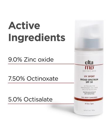 EltaMD UV Sport SPF 50 Body Sunscreen Lotion - Sweat & Water Resistant, Zinc Oxide Formula, Oil-Free - 3 oz Tube - Buy Online on SooperMarket.com