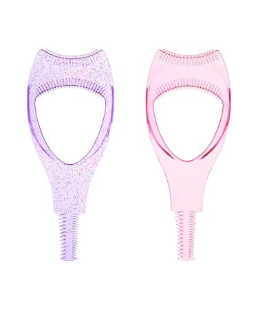 WLLHYF 2 Pack Mascara Shield Guard Makeup Eyelash Buddy 3 in 1 Eye Lash Applicator Tool Beauty Cosmetic Mascara Separator Comb Plastic Lashes Protector Guide Stencil for Women Girls(Pink+Purple) purple pink