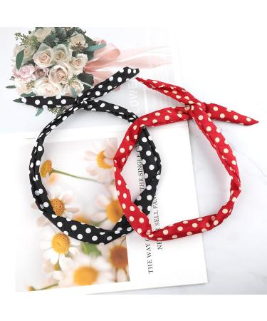 Set of 2 Polka Dot Hair Bands for Girls and Women - Retro 50s Style Bandana - Vintage Adjustable Christmas Headband in Soft Cotton (Red Black) - Buy Online on SooperMarket.com