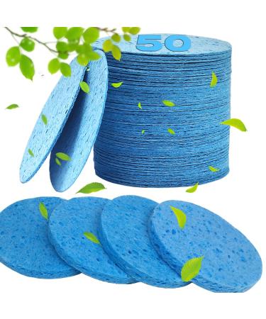 50-count compressed face sponges for aesthetic- 100% natural cellulose face sponge Professional cosmetic spa sponges blue