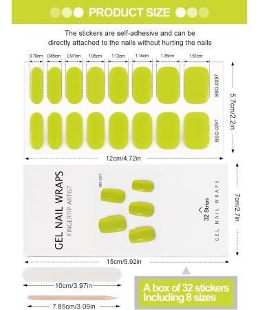 Kalolary 32PCS Cured Gel Nail Polish Strips Adhesive Full Wrap Gel Nail Art Sticker Waterproof Gel Nail Wrap Stickers with Nail File and Stick(UV/LED Lamp Required) (GreenYellow) - Buy Online on SooperMarket.com