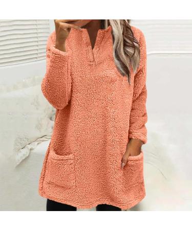 AMhomely Women's Plus Size Double Fleece Hoodie | Soft Teddy Fleece Hooded Jumper | V Neck Sweatshirt | Winter Lounge Top | Orange - Size M - Buy Online on SooperMarket.com
