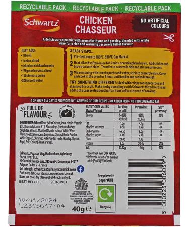 Schwartzz Chicken Chasseur Casserole Mix 40g - Pack of 12 - Buy Online on SooperMarket.com