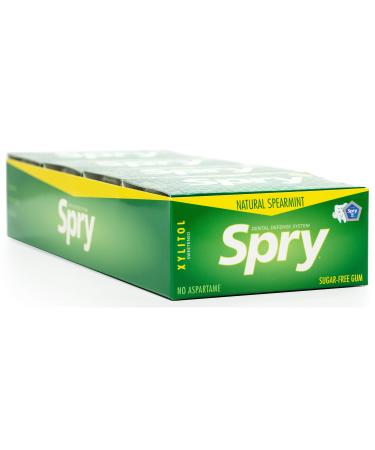 Spry Fresh Natural Xylitol Chewing Gum Dental Defense System Aspartame-Free Sugar Free Gum (Spearmint, 10 Count Blister Cards - Pack of 20) Spearmint 10 Count (Pack of 20)