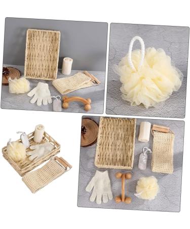 PLAFOPE 3-Piece Bath Flower Set with Rectangular Basket and Body Scrubber - Body Cleaning Kit with Loofah - 30x20cmx3pcs - Buy Online on SooperMarket.com
