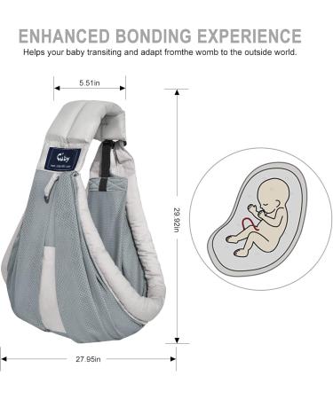 CUBY Portable Breathable Baby Sling Baby Essentials for Newborn Quick Dry Air 3D Mesh Fabric Wrap Baby Carrier Adjustable Sling Easy Toddler Carrier for Newborn up to 0-24 Months 45 lbs Mesh Grey - Buy Online on SooperMarket.com