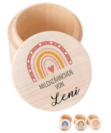 Wondering - milk tooth jar personalized made of wood with child -friendly UV printing - tooth box milk teeth as a reminder of the first teeth (rainbow pink)