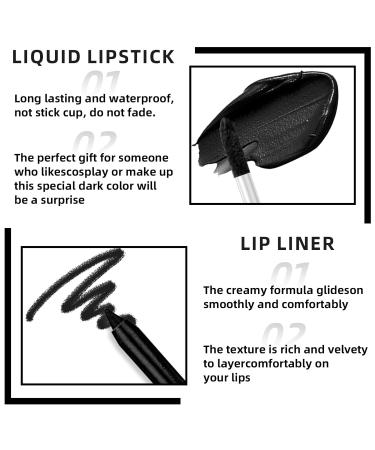 Buy Waterproof Goth Liquid Lipstick & Lip Liner Set | Dark Black Green Brown - Longlasting Matte Stain for Halloween Makeup & Cosplay - Buy Online on SooperMarket.com