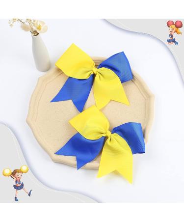 2PCS Oaoleer 8 Jumbo Cheer Bows with Tails, Yellow/Blue - Ideal for Girls Teen Softball Cheerleader Outfits - Buy Online on SooperMarket.com