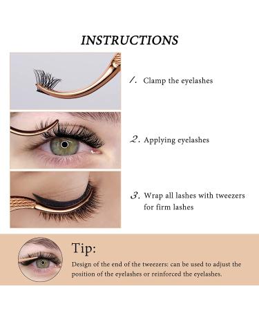 Stainless Steel Cluster Lash Tweezers Set - Rose Gold 2pcs DIY Eyelash Applicator Tool for Easy Application and Removal of False Lashes - Buy Online on SooperMarket.com