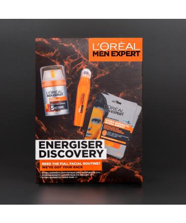 L Or al Paris Men Expert Energiser Discovery Giftset for Men Anti-fatigue Moisturiser 50ml Revitalising Eye Roll On 10ml and Recharging Tissue Mask 30g Hydra Energetic Trio With Vitamin C* - Buy Online on SooperMarket.com