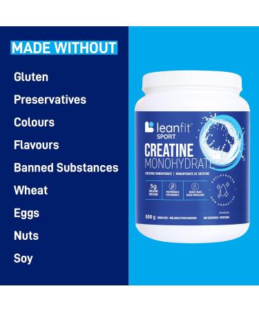 LEANFIT SPORT CREATINE MONOHYDRATE Powder Unflavoured - Creatine Supplement for Increased Muscle Mass Enhanced Energy & Improved Performance - Informed Choice Certified Micronized & Pharmaceutical Grade Creatine Gluten-Free Vegan - 5g Creatine Per Serving - Buy Online on SooperMarket.com