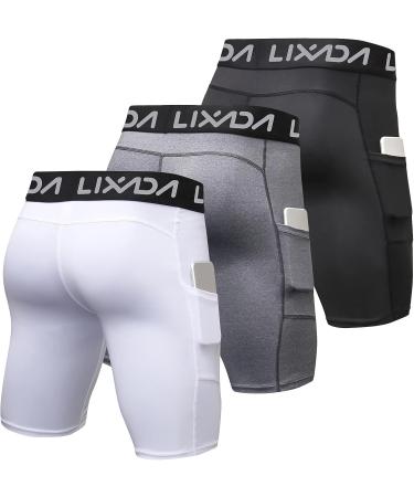 Lixada Men's Elastic Performance Sports Baselayer Shorts - Cool Dry Tights for Active Workouts | Large, A-Black/Grey/White - Buy Online on SooperMarket.com
