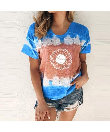 Women's T-Shirt Summer Women's Blouse Short Sleeve Floral Print T-Shirt Clothing Woman Basic Shirt Pullover Crew Neck Clothes T-Shirt Tops Casual Plain Tops Women's Blouse Blue M - Buy Online on SooperMarket.com