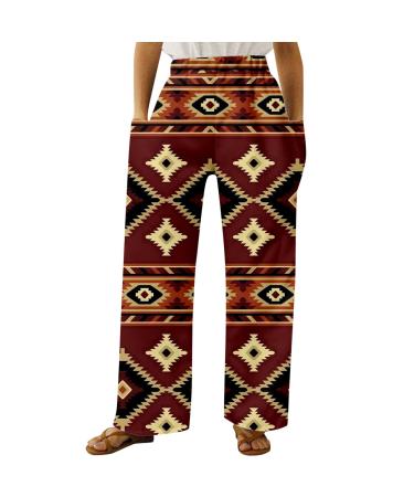 Gufesf Women's Cotton Linen Palazzo Pants Casual Wide Leg Long Trousers with Pockets Beach Pants for Women High Waisted Yz1-wine XX-Large