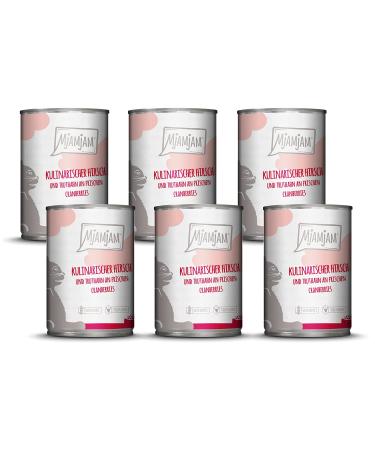 Mjamjam - Premium wet food for cats - culinary deer and turkey on fresh cranberries 6 -seat Pack (6 x 400 g) grain free with extra meat hirsch + turkey 400 g (6 Pack)