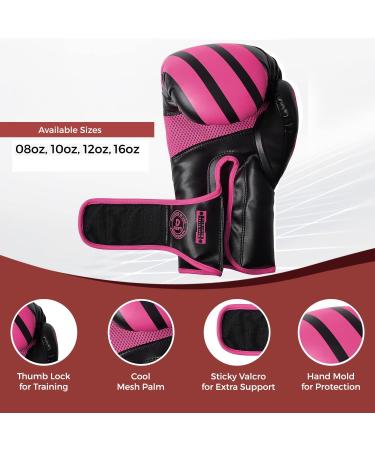 DEFY Marvelous Boxing Gloves - Unisex Leather Training Gloves for Muay Thai, Kickboxing, and MMA - Black/Pink 16oz - Buy Online on SooperMarket.com