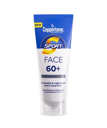 Coppertone Sport Face Sunscreen Lotion SPF 60+ Water Resistant Sunscreen Broad Spectrum SPF 60+ Sunscreen 2.5 Fl Oz Tube