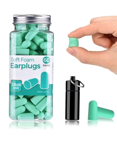 Hearing protection plugs earplugs for sleeping 60 pairs with 38dB SNR super soft foam hearing protection plugs noise protection earplugs for loud noises snoring learning concerts blue