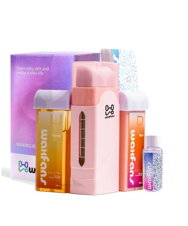Roll On Wax kit,Wax Roller Kit,Waxfans Roll On Wax Warmer for Hair Removal,Waxing Kit for Sensitive Skin,at Home Waxing Roller for Women and Men,Soft Wax Heater for Larger Areas of the Body(pink)