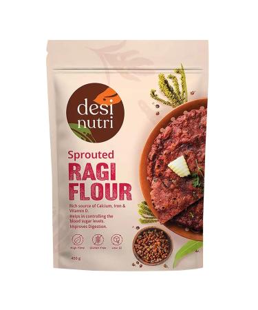 Desi Nutri Sprouted Ragi Flour | Ragi Powder | Ragi Malt | Ready to Cook Ragi Powder | Nachni Flour- 450 gms | High in Protein & Calcium